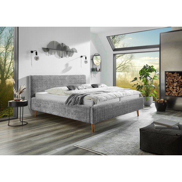 Gaiši pelēka polsterēta divvietīga gulta ar redelēm 180x200 cm Primavera – Meise Möbel-image-1