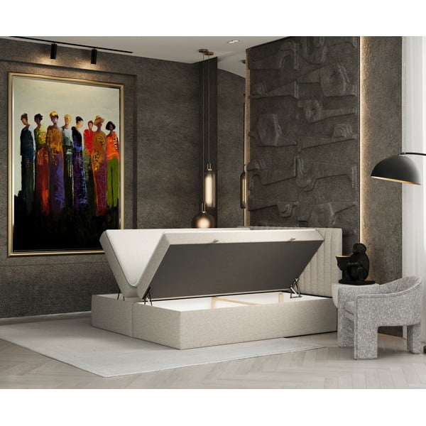 Bēša atsperu gulta ar veļas kasti 140x200 cm Spencer – Maison de Rêve-image-2