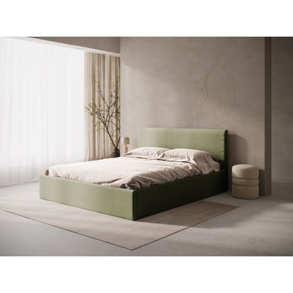 Zaļa polsterēta divvietīga gulta ar veļas kasti/bez galvgaļa ar redelēm 180x200 cm Susan – Micadoni -image-1
