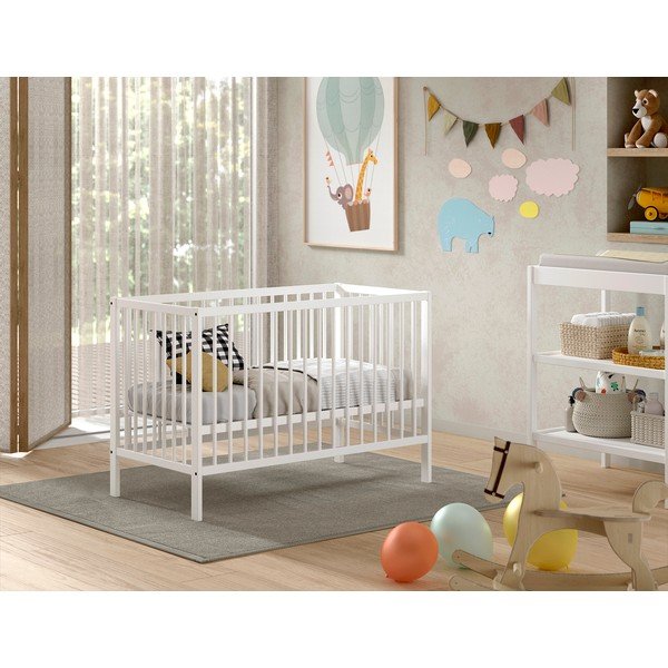 Balta priedes masīvkoka bērnu gultiņa 60x120 cm DINO – Vipack-image-1