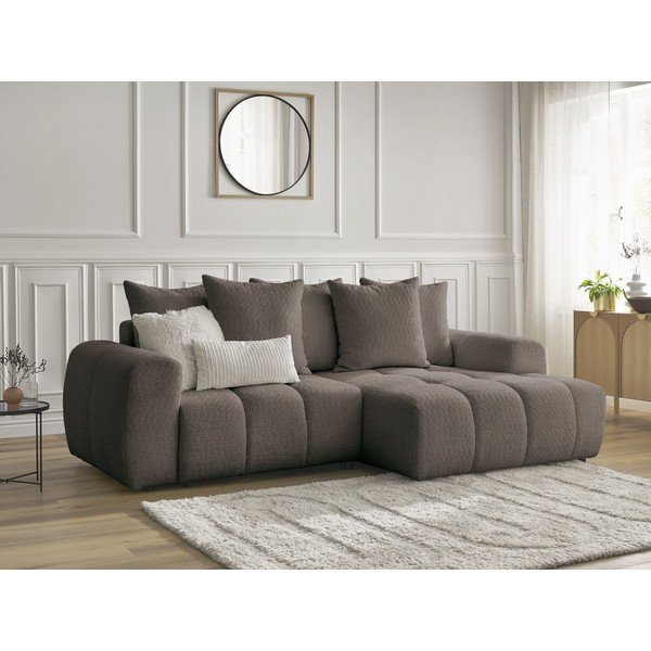 Brūns salokāms stūra dīvāns no buklē auduma ar uzglabāšanas vietu (ar labo stūri/ar zvilni) Roxelane – Bobochic Paris-image-3