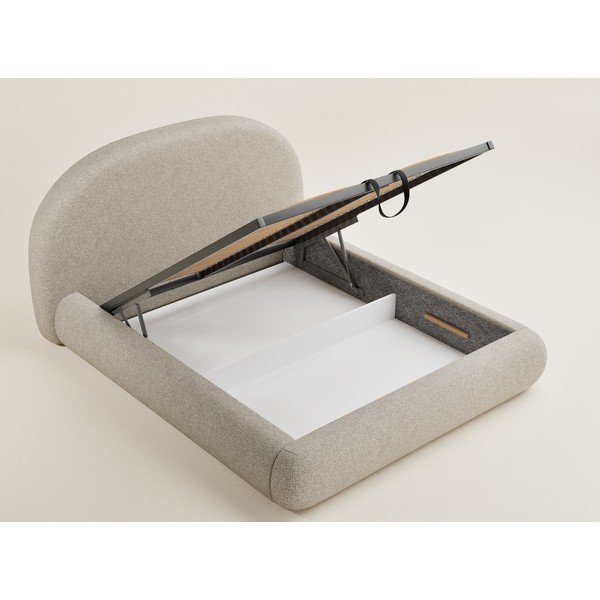 Bēša polsterēta divvietīga gulta ar veļas kasti ar redelēm 180x200 cm Maumere – Maison de Rêve-image-3