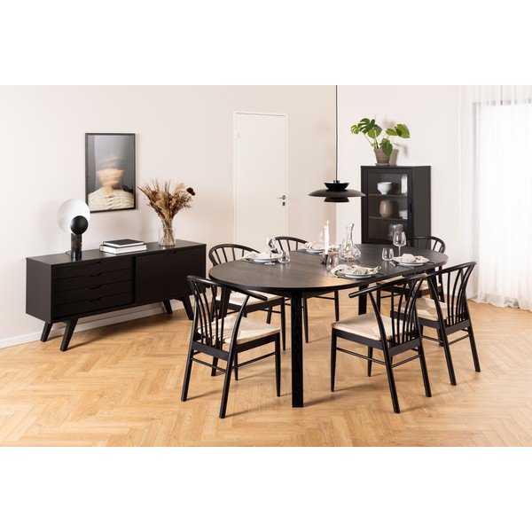 Melna zema kumode ar ozolkoka imitāciju un bīdāmām durvīm 160x72 cm A-Line – Actona-image-1