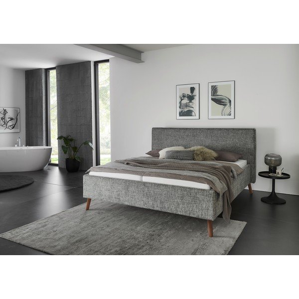 Pelēka polsterēta divvietīga gulta ar veļas kasti ar redelēm 180x200 cm Riva – Meise Möbel-image-1