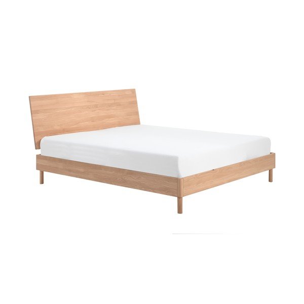 Dabīga toņa ozola masīvkoka divvietīga gulta bez režģa 180x200 cm Forrest – Vipack