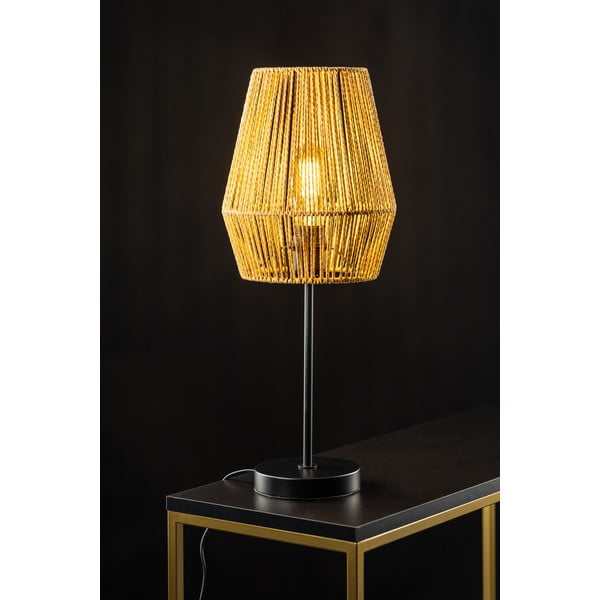 Melna/dabīga toņa galda lampa ar austu niedru abažūru (augstums 55 cm) Eranko – GTV-image-1