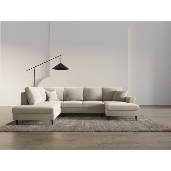 Bēšs samta salokāms stūra dīvāns ar uzglabāšanas vietu (ar kreiso stūri/U veida) Kyoto – Cosmopolitan Design-image-2