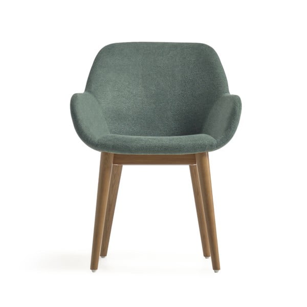 Zaļš polsterēts ēdamistabas krēsls ar roku balstiem Konna – Kave Home-image-2