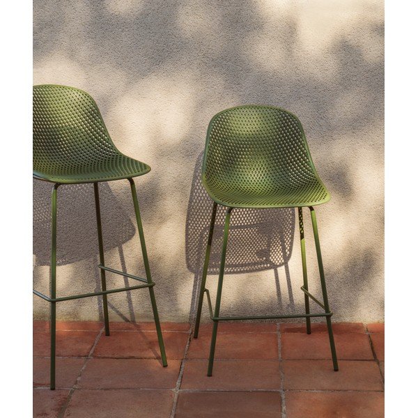 Zaļš metāla/plastmasas dārza bāra krēsls Quinby – Kave Home-image-1