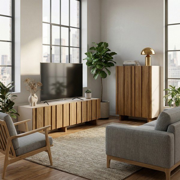 Krēmkrāsas/dabīga toņa priedes masīvkoka TV galdiņš 180x50x43 cm Marlo – Marckeric-image-4