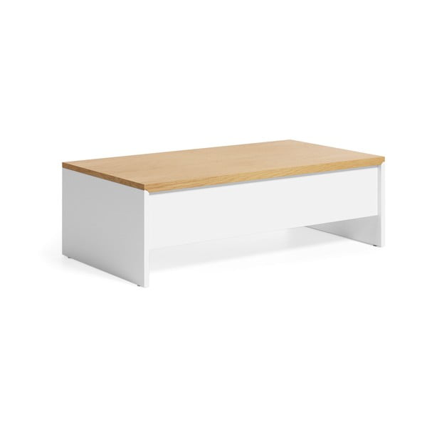 Balts/dabīga toņa žurnālgaldiņš ar ozolkoka imitāciju 60x110 cm Abilen – Kave Home-image-2