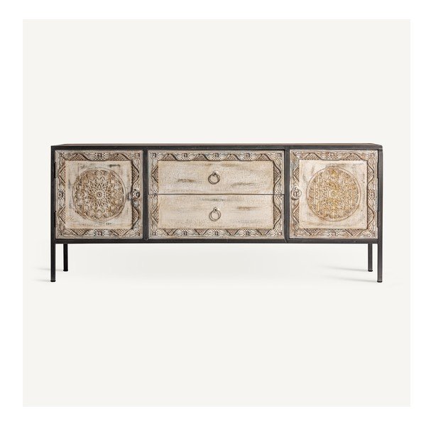Dabīga toņa egles masīvkoka TV galdiņš 135x55 cm Jaipur – Burkina