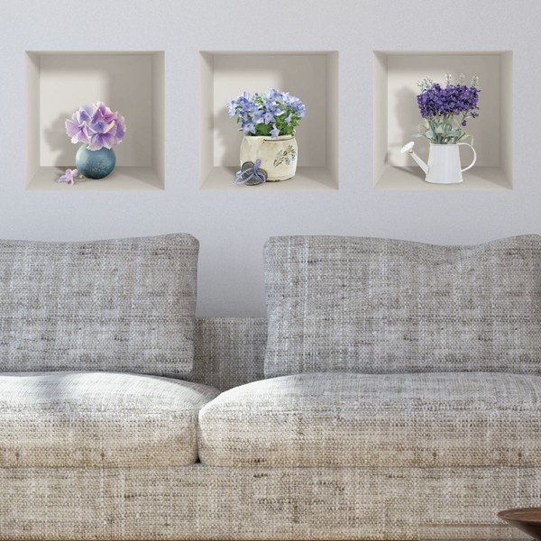 3 3D sienas uzlīmju komplekts Ambiance Purple Bouquets-image-1