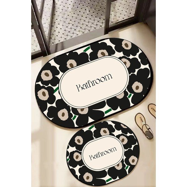 Melni/bēši vannas istabas paklājiņi (2 gab.) 60x100 cm Oweld – Foutastic-image-1