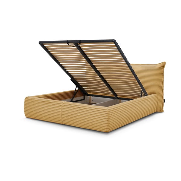 Dzeltena polsterēta divvietīga gulta ar veļas kasti un redelēm 160x200 cm Jade – Bobochic Paris-image-3