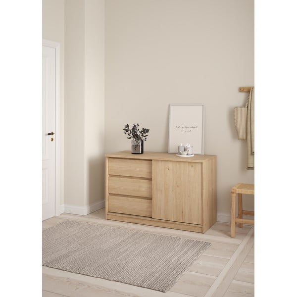 Dabīga toņa kumode ar ozolkoka imitāciju un bīdāmām durvīm 119x76x50 cm Naia – Tvilum-image-2