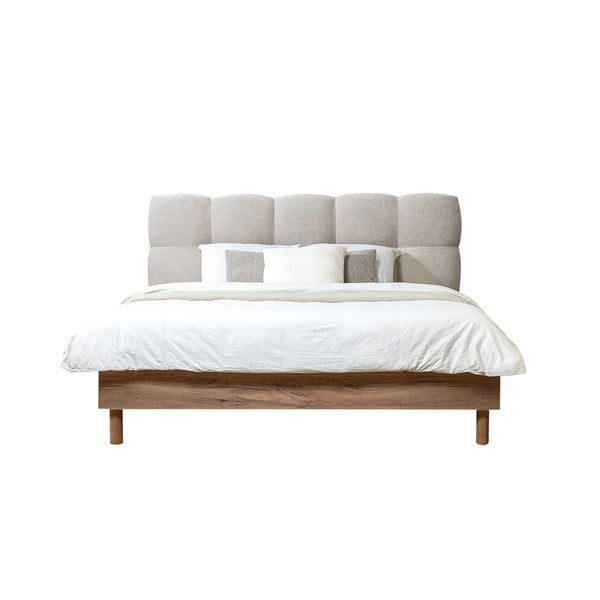 Gaiši pelēka polsterēta divvietīga gulta ar redelēm 160x200 cm Kumo – Bobochic Paris-image-2