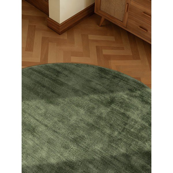 Zaļš ar rokām darināts viskozes apaļš paklājs ø 120 cm Noemi – Vikosa-image-3