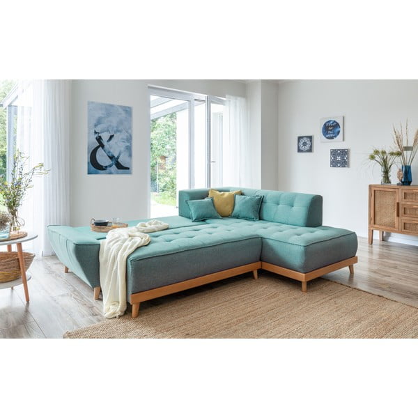 Tirkīzzils salokāms stūra dīvāns (ar labo stūri) Dazzling Daisy – Miuform-image-4