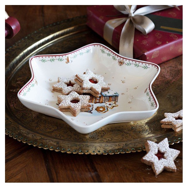 Sarkanbalts porcelāna servīzes trauks zvaigznes formā Villeroy & Boch Gingerbread Village, 24,5 x 24,5 cm-image-4