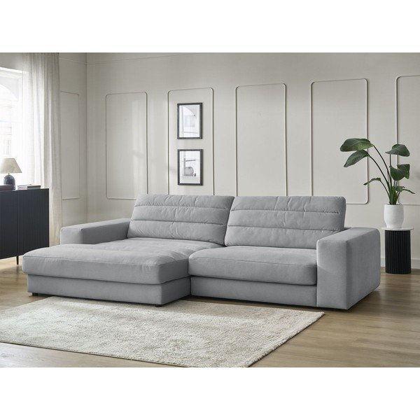 Gaiši pelēks samta stūra dīvāns (ar kreiso stūri/ar zvilni) Sierra – Bobochic Paris-image-1