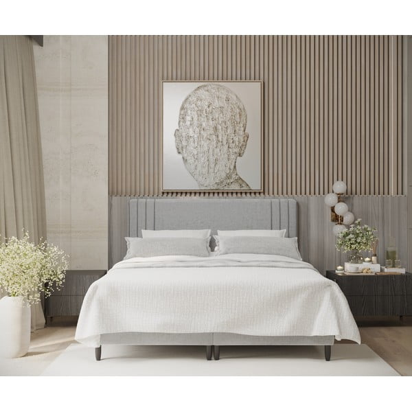 Pelēka polsterēta divvietīga gulta ar veļas kasti 180x200 cm Musca – Maison de Rêve-image-3