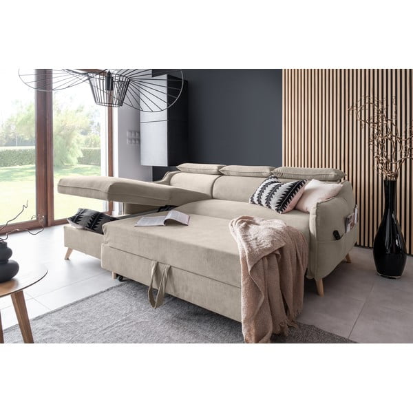 Bēšs samta salokāms stūra dīvāns (ar kreiso stūri) Sweet Harmony – Miuform-image-4