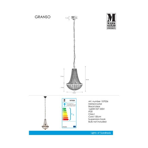 Melns piekaramais gaismeklis Markslöjd Granso, ⌀ 30 cm-image-2