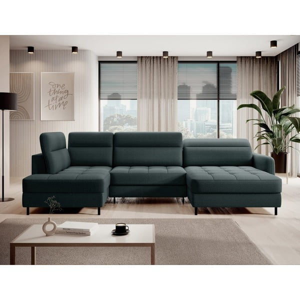 Zaļš samta salokāms/ar uzglabāšanas vietu stūra dīvāns (ar kreiso stūri/U veida) Berrto – ELTAP-image-1