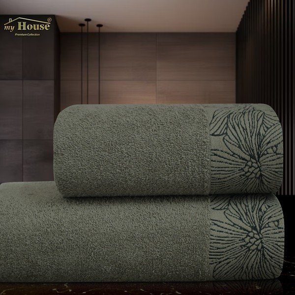 Tumši zaļš frotē kokvilnas dvielis 50x100 cm Valencia – My House-image-1