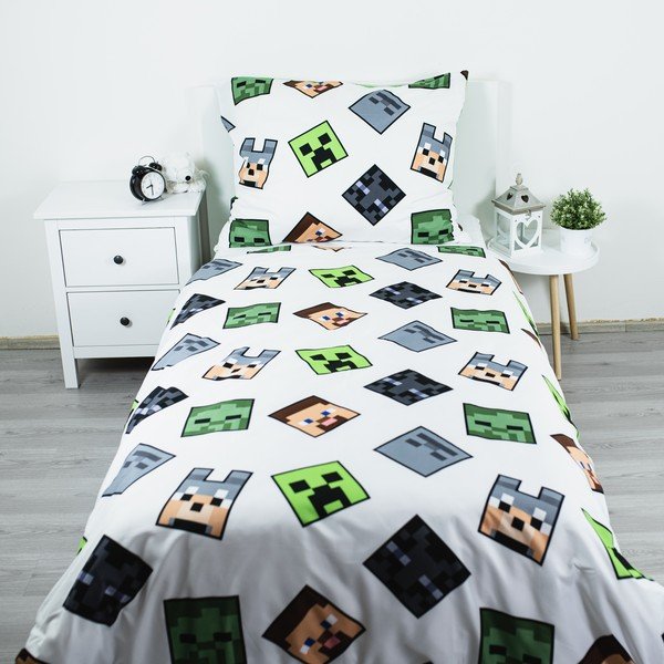 Zaļa vienguļamā mikrošķiedras bērnu gultas veļa 140x200 cm Minecraft Block Stack – Jerry Fabrics-image-2