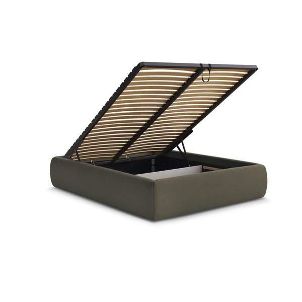 Tumši zaļa polsterēta divvietīga gulta ar veļas kasti/bez galvgaļa un ar redelēm 160x200 cm Inera – Bobochic Paris-image-3