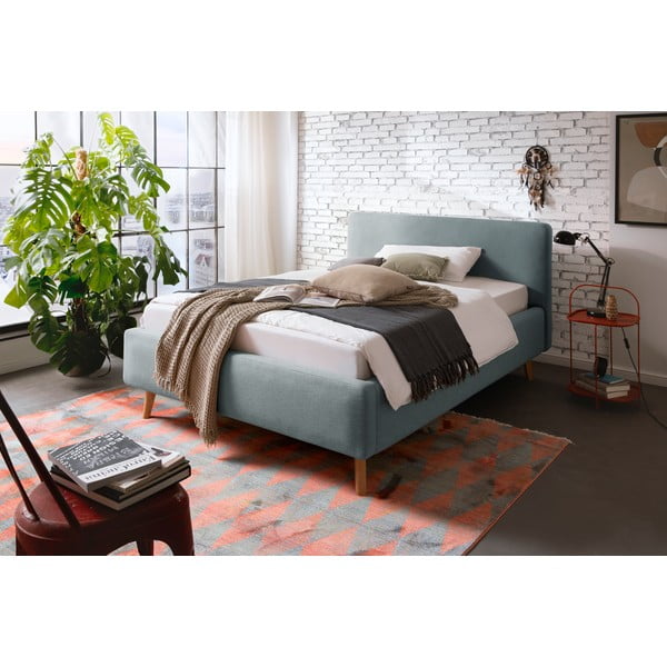 Dūmakaini zila polsterēta divvietīga gulta ar veļas kasti ar redelēm 140x200 cm Mattis – Meise Möbel-image-1