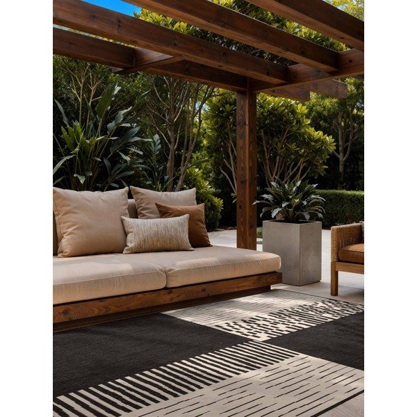 Melns/krēmkrāsas iekštelpu un āra paklājs 120x170 cm Haringey Acacia – Ted Baker-image-1