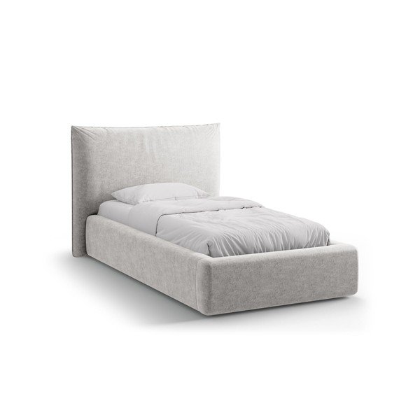 Gaiši pelēka polsterēta vienvietīga gulta ar veļas kasti un redelēm 90x200 cm Kaelle – Micadoni 