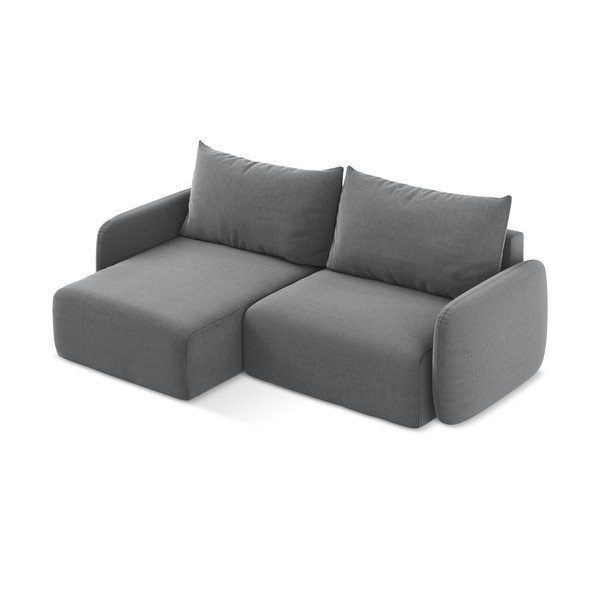 Pelēks samta salokāms stūra dīvāns ar uzglabāšanas vietu (ar kreiso stūri/ar zvilni) Kalena – Makamii-image-3