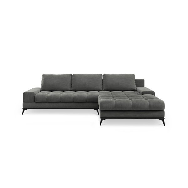 Tumši pelēks izlaižamais stūra dīvāns ar glabāšanas kasti Windsor & Co Sofas Deneb, labais stūris