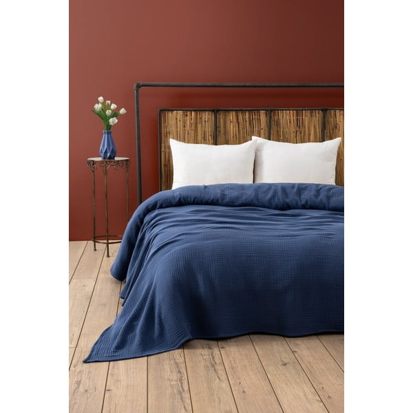 Tumši zils muslīna gultas pārklājs 220x250 cm Muslin – Mijolnir