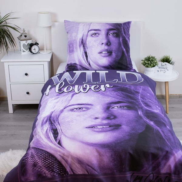 Violeta vienguļamā kokvilnas bērnu gultas veļa 200x140 cm Billie Eilish – Jerry Fabrics-image-1