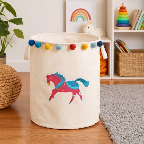 Balts tekstila bērnu rotaļlietu grozs ø 38x48 cm Mimo Eclectic Horse – Premier Housewares-image-1