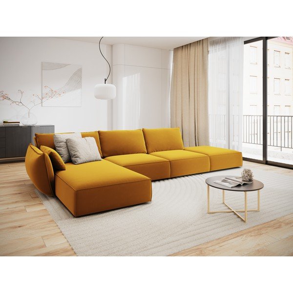 Sinepju dzeltens samta stūra dīvāns (ar kreiso stūri/ar zvilni) Vanda – Mazzini Sofas-image-1