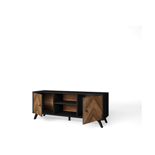 Melns riekstkoka imitācijas TV galdiņš 136x53 cm Chevrons – Marckeric-image-2