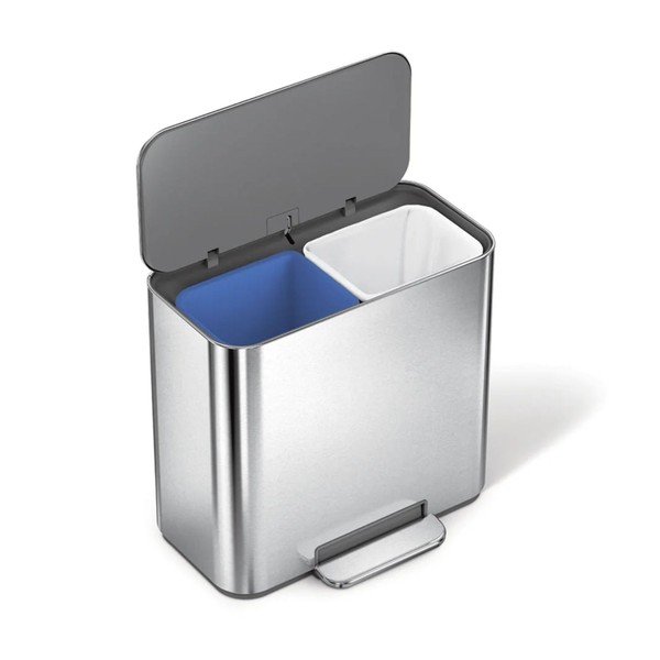 Matētas sudraba krāsas atkritumu šķirošanas/ar pedāli nerūsējošā tērauda atkritumu tvertne 15 l Dual Mini – simplehuman-image-4