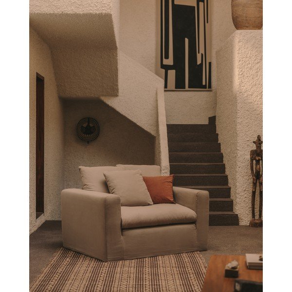 Antracīta pelēks lina atpūtas krēsls Nora – Kave Home-image-1