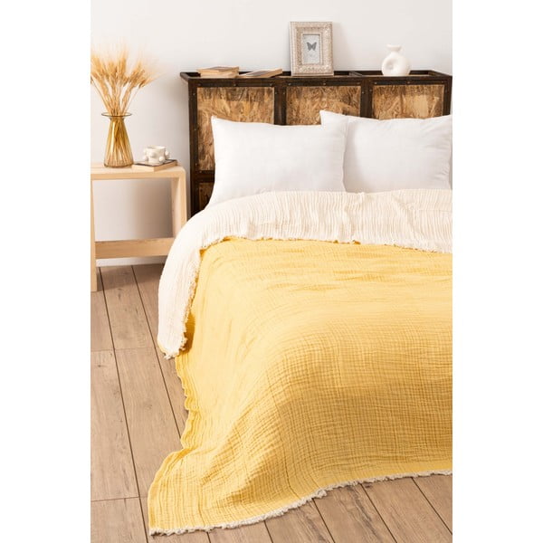 Dzeltens muslīna gultas pārklājs divguļamai gultai 230x250 cm – Mijolnir