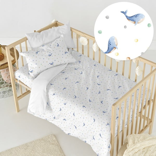 Kokvilnas bērnu gultas veļa bērnu gultiņai 100x120 cm Baby whale – Happy Friday
