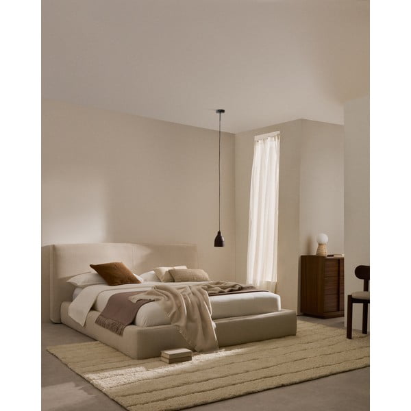 Bēša polsterēta vienvietīga gulta bez režģa 90x200 cm Blok – Kave Home-image-1