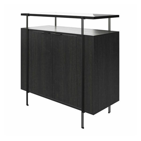 Melna zema kumode ar ozolkoka imitāciju 90x90 cm Wainwright – Queer Eye-image-3