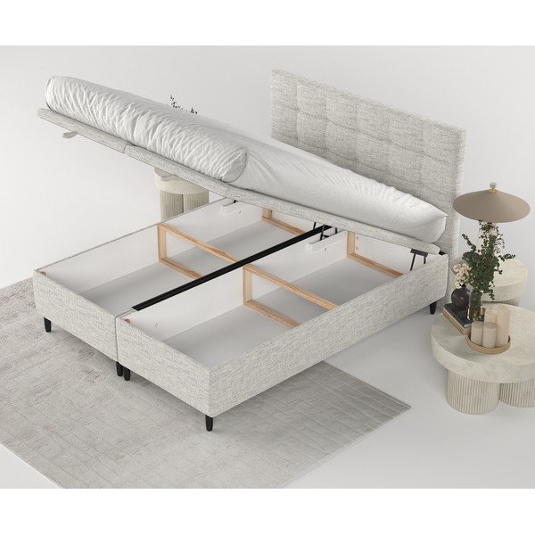 Gaiši pelēka polsterēta divvietīga gulta ar veļas kasti 180x200 cm Senses – Maison de Rêve-image-2