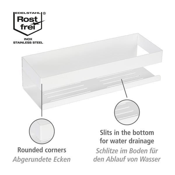 Matēti balts nerūsējošā tērauda vannas istabas plaukts ar uzstādīšanu bez urbšanas ar Turbo-Loc stiprinājumu Genova – Wenko-image-4